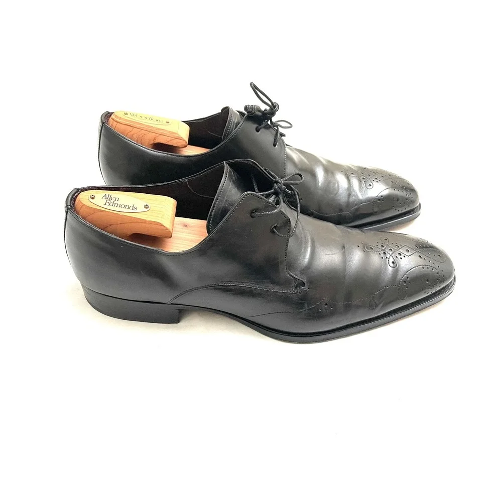 Mezlan Derby Shoes Mens 12M Black Excellent Medallion Toe Brogue Leather Spain